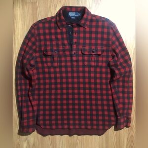 Vintage Y2K Polo Ralph Lauren 1/4 Button Up Flannel Shirt Buffalo Red Plaid L